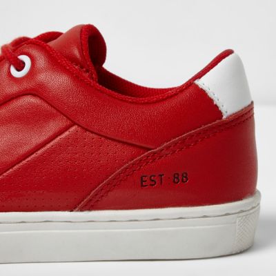 Boys red faux leather trainers
